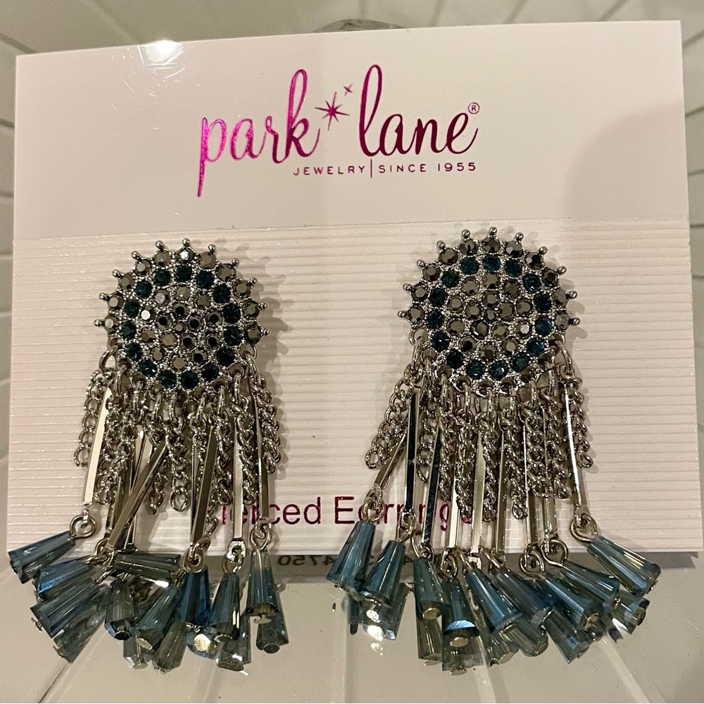 Park Lane Silver and Teal Dangle Pierced Earrings